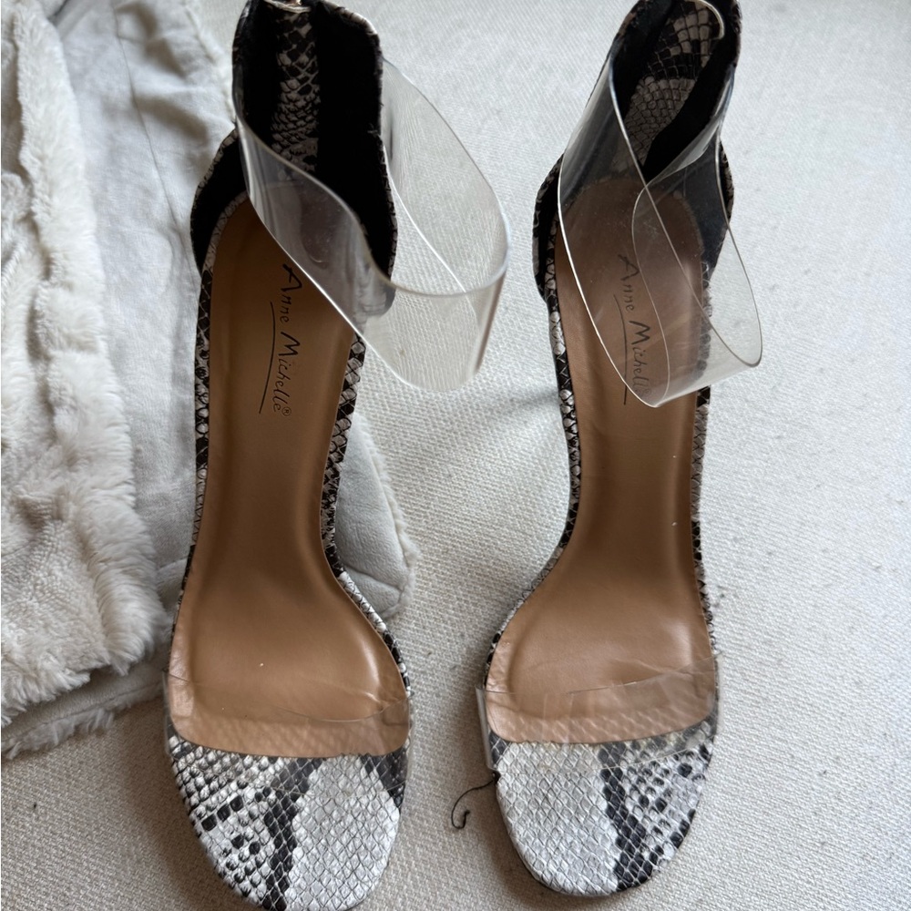 My Michelle Black and White Snake Print Heels